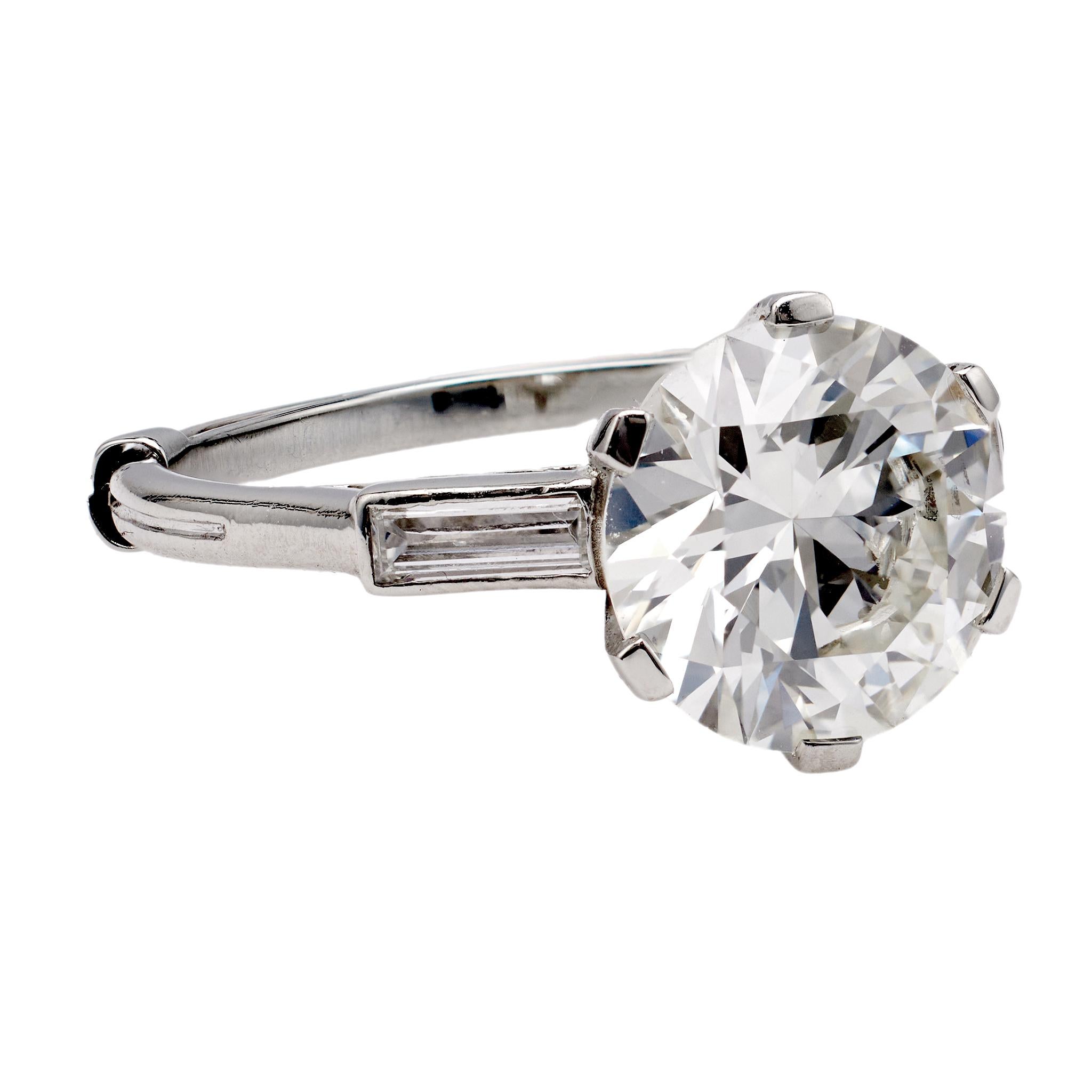 Women's or Men's Art Deco French GIA 2.99 Carat Round Brilliant Cut Diamond Platinum Ring For Sale
