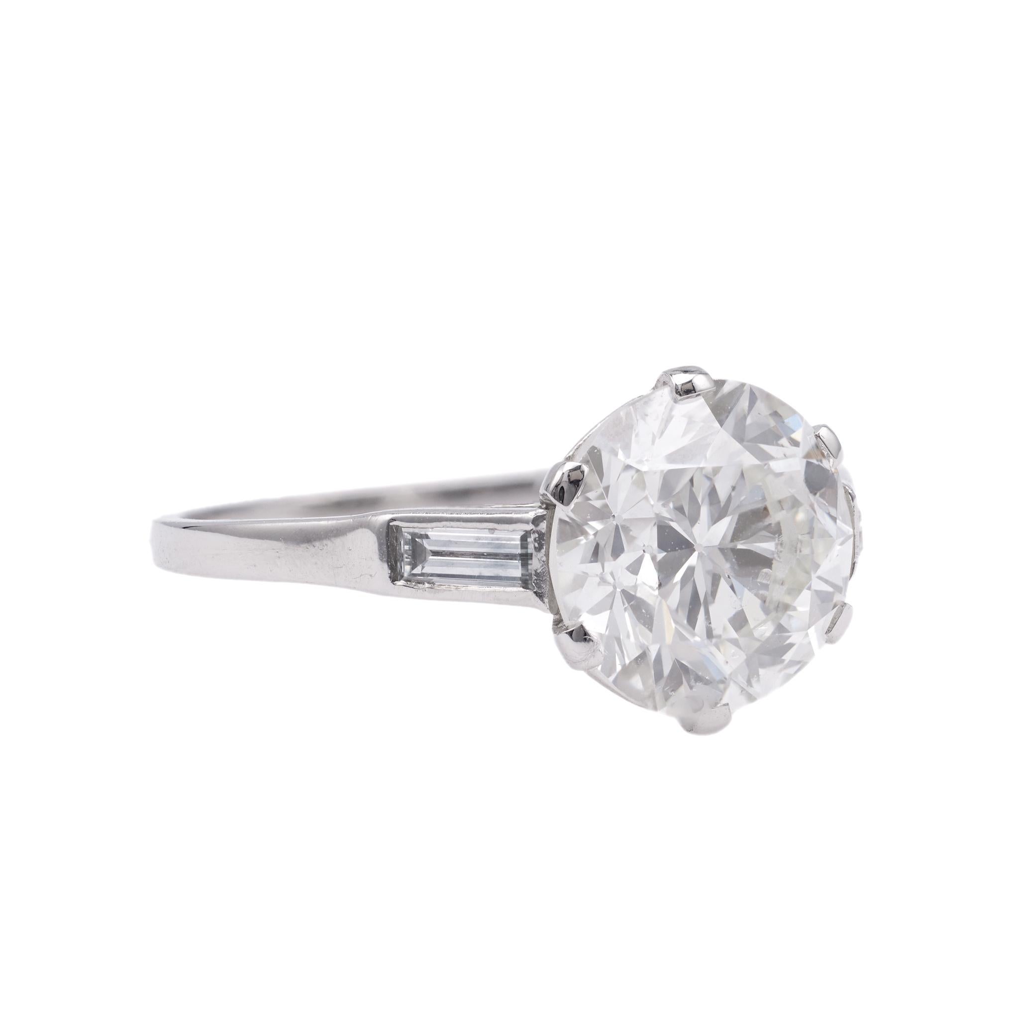 Art Deco French GIA 3.02 Round Brilliant Cut Diamond Platinum Ring For Sale 1