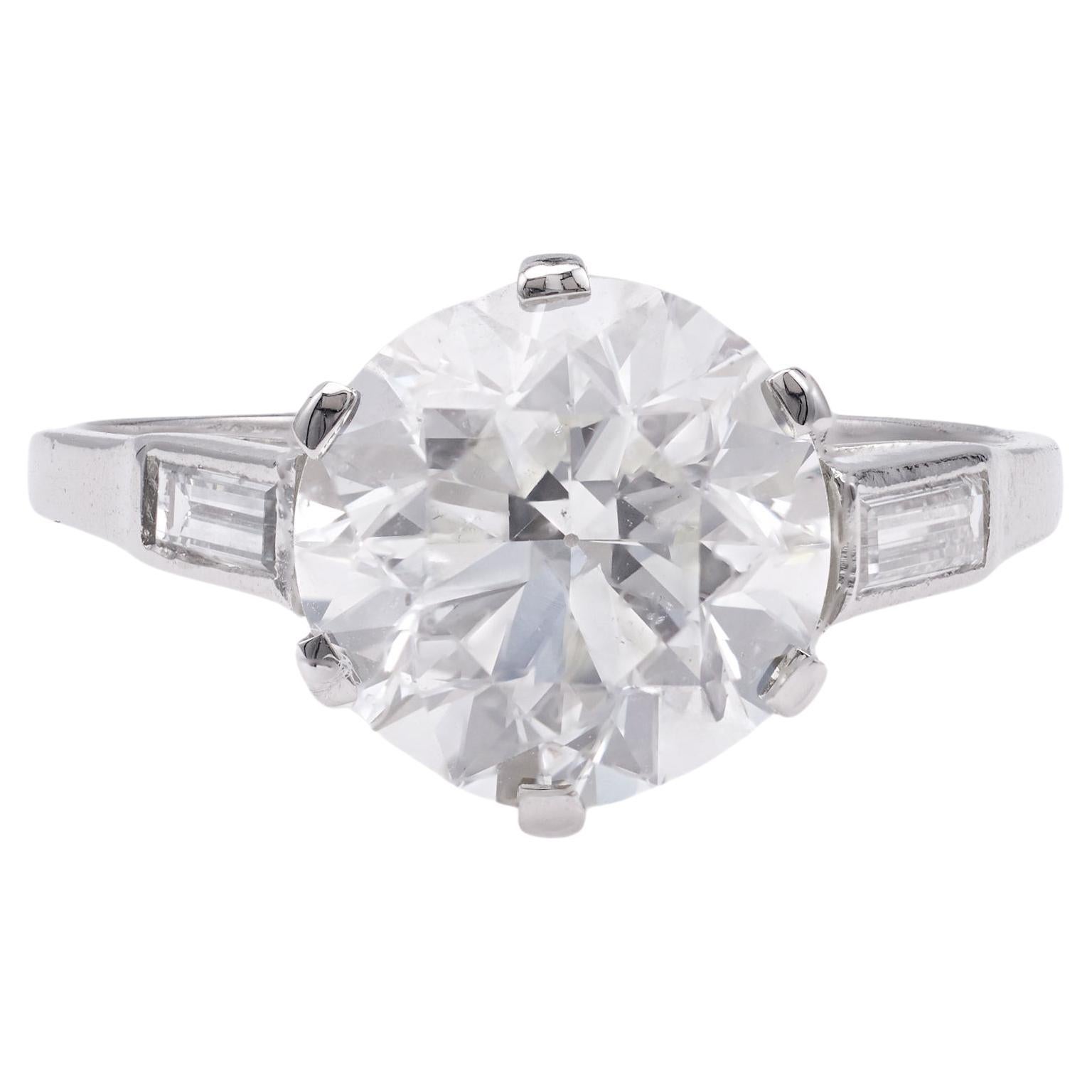 Art Deco French GIA 3.02 Round Brilliant Cut Diamond Platinum Ring For Sale