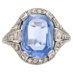Art Deco French GIA 3.20 carat no heat sapphire diamond platinum ring