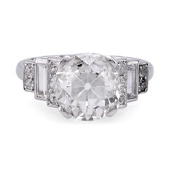 Platin-Verlobungsring, Art déco, Französisch, GIA 3,75 Karat Diamant im alteuropäischen Schliff, Art déco