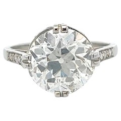 Art Deco French GIA 3.86 Carats Old European Cut Diamond Platinum Ring