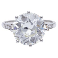 Art Deco French GIA 4.45 Carats Old European Cut Diamond Platinum Ring