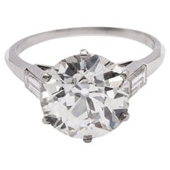 Art Deco French GIA 4.51 Carat Old European Cut Diamond Platinum Ring
