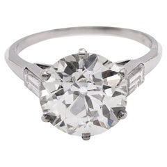 Platinring, Art déco, Französisch, GIA 4,51 Karat Diamant im alteuropäischen Schliff, Art déco