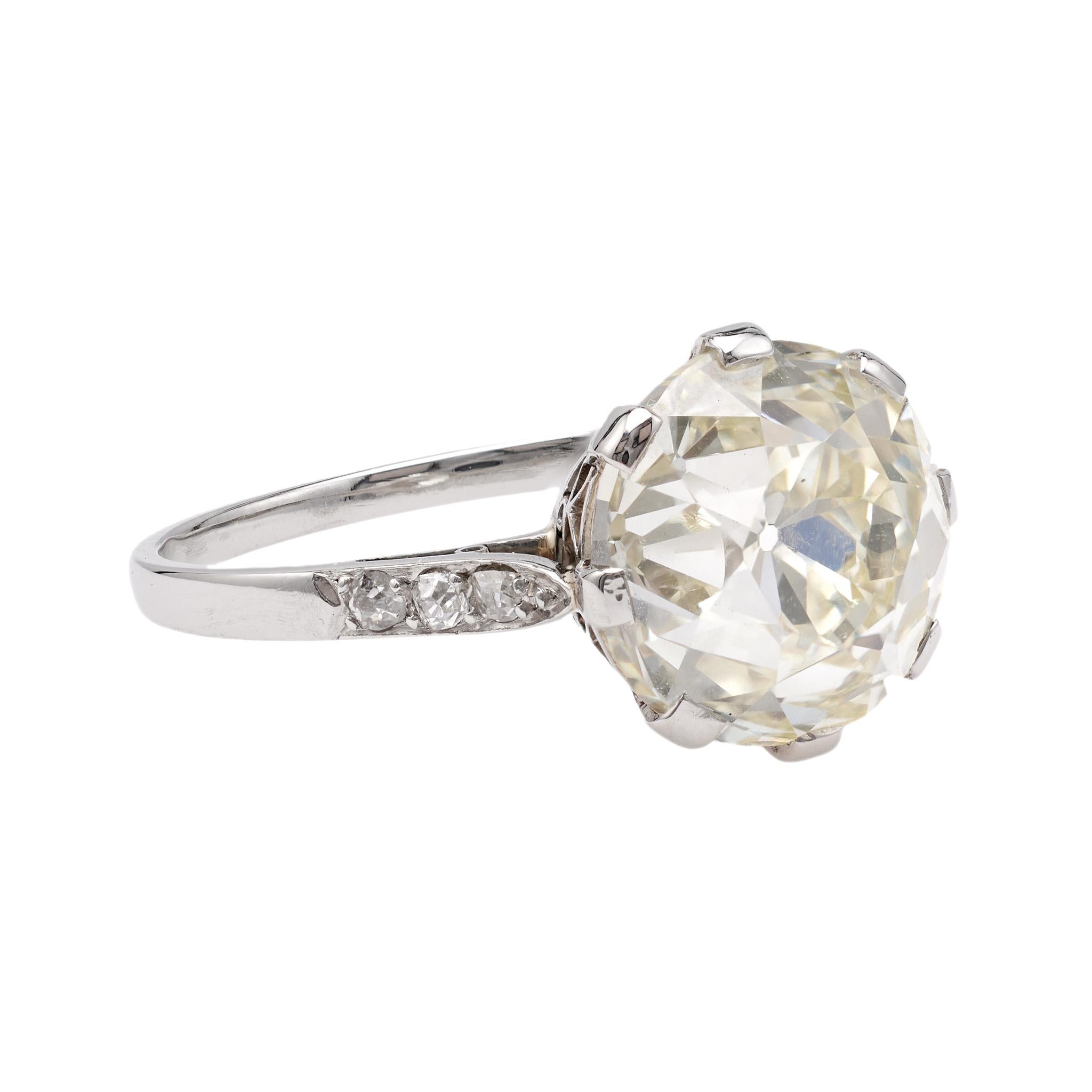 Art Deco French GIA 4.77 Carat Old European Cut Diamond Platinum Ring 1