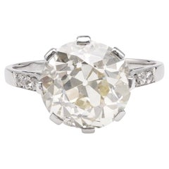 Art Deco French GIA 4.77 Carat Old European Cut Diamond Platinum Ring
