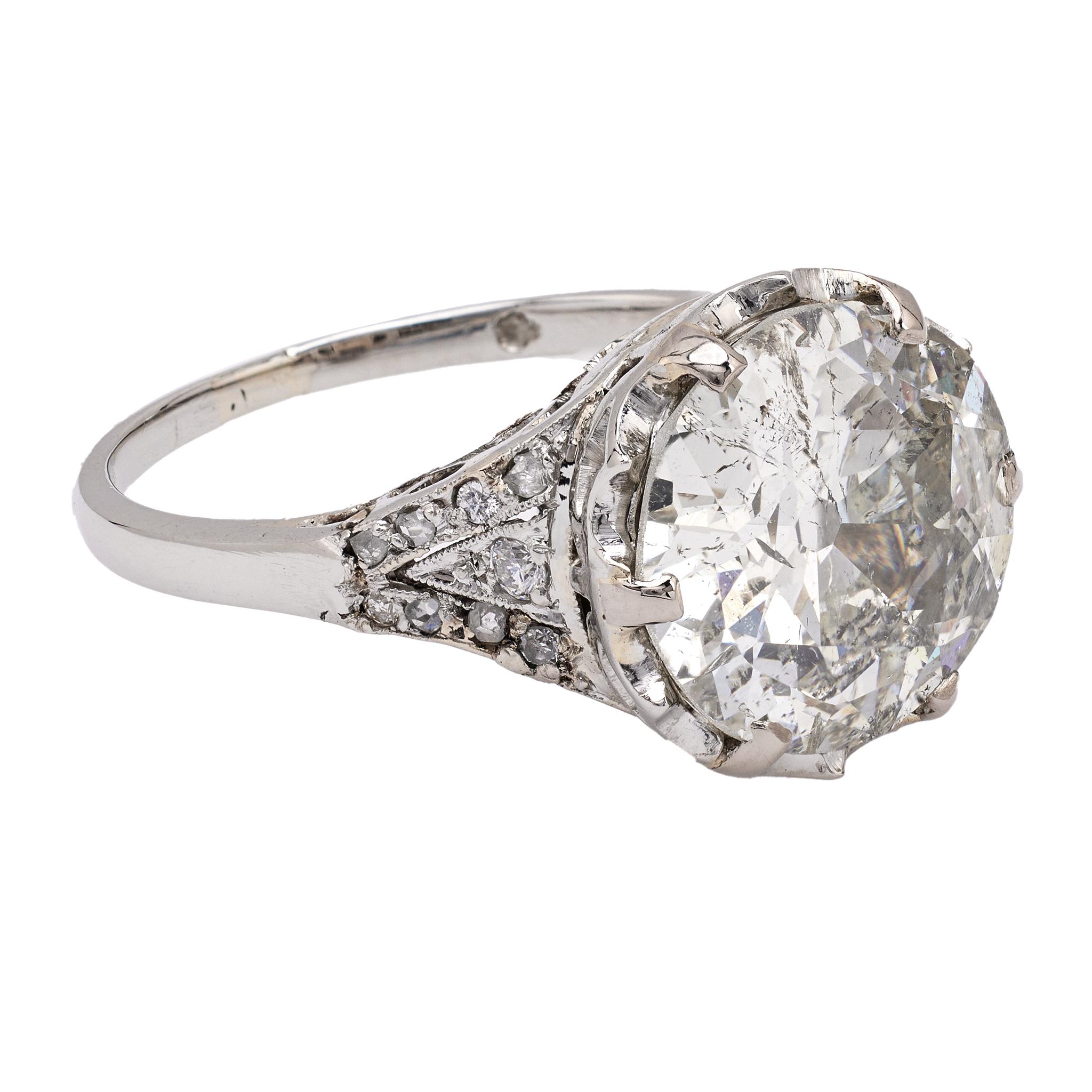 Platinring, Art déco, Französisch, GIA 5,09 Karat Diamant im alteuropäischen Schliff, Art déco für Damen oder Herren