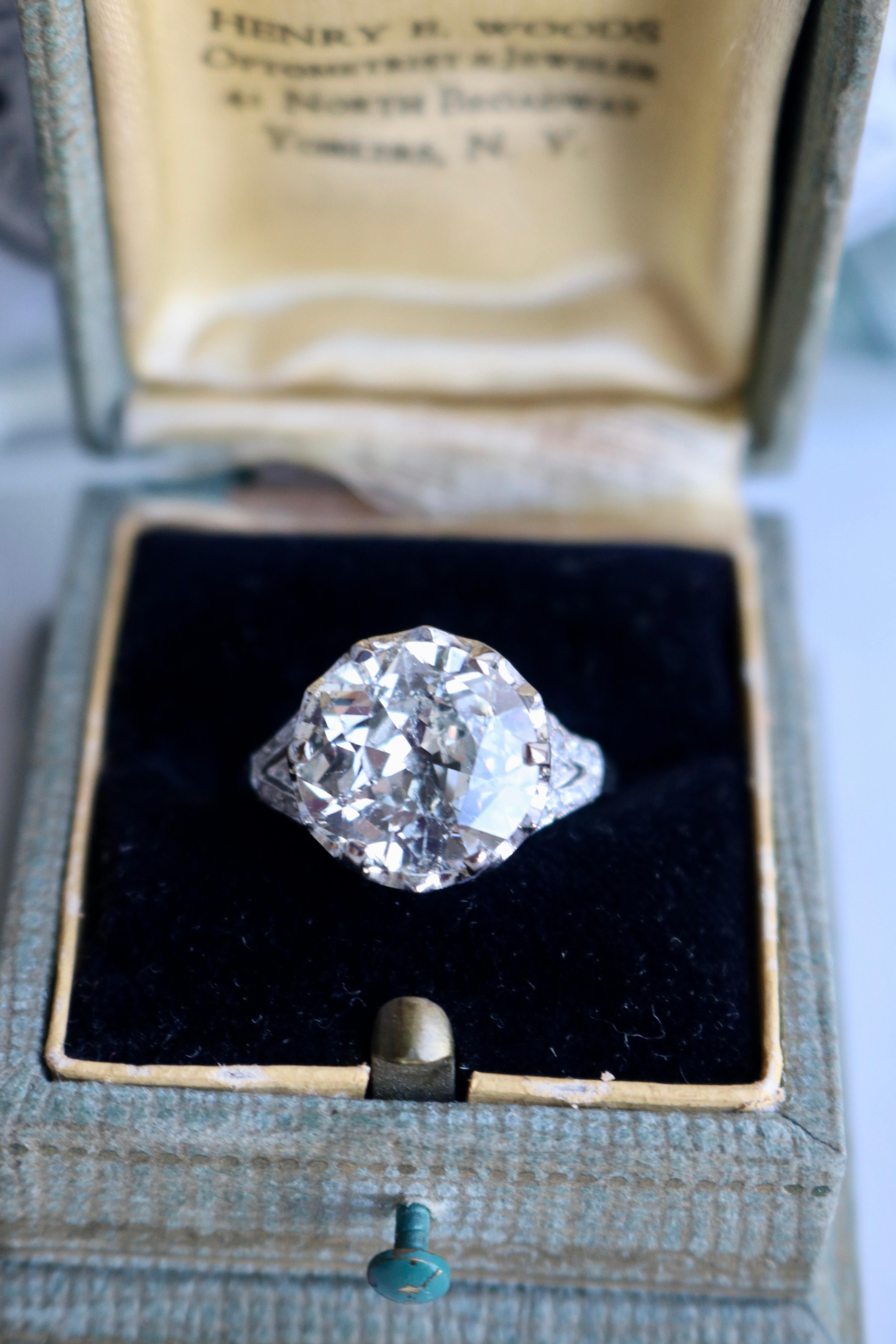 Platinring, Art déco, Französisch, GIA 5,09 Karat Diamant im alteuropäischen Schliff, Art déco 1