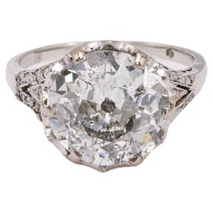 Platinring, Art déco, Französisch, GIA 5,09 Karat Diamant im alteuropäischen Schliff, Art déco