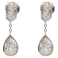 Antique Art Deco French GIA 5.50 Carat Total Weight Diamond Platinum Drop Earrings