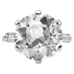 Vintage Art Deco French GIA 5.52 Carat Old European Cut Diamond Platinum 18k White Gold 