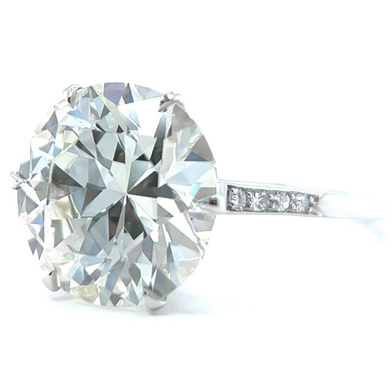 Women's or Men's Art Deco French GIA 7.02 Carats Round Brilliant Cut Diamond Platinum Ring