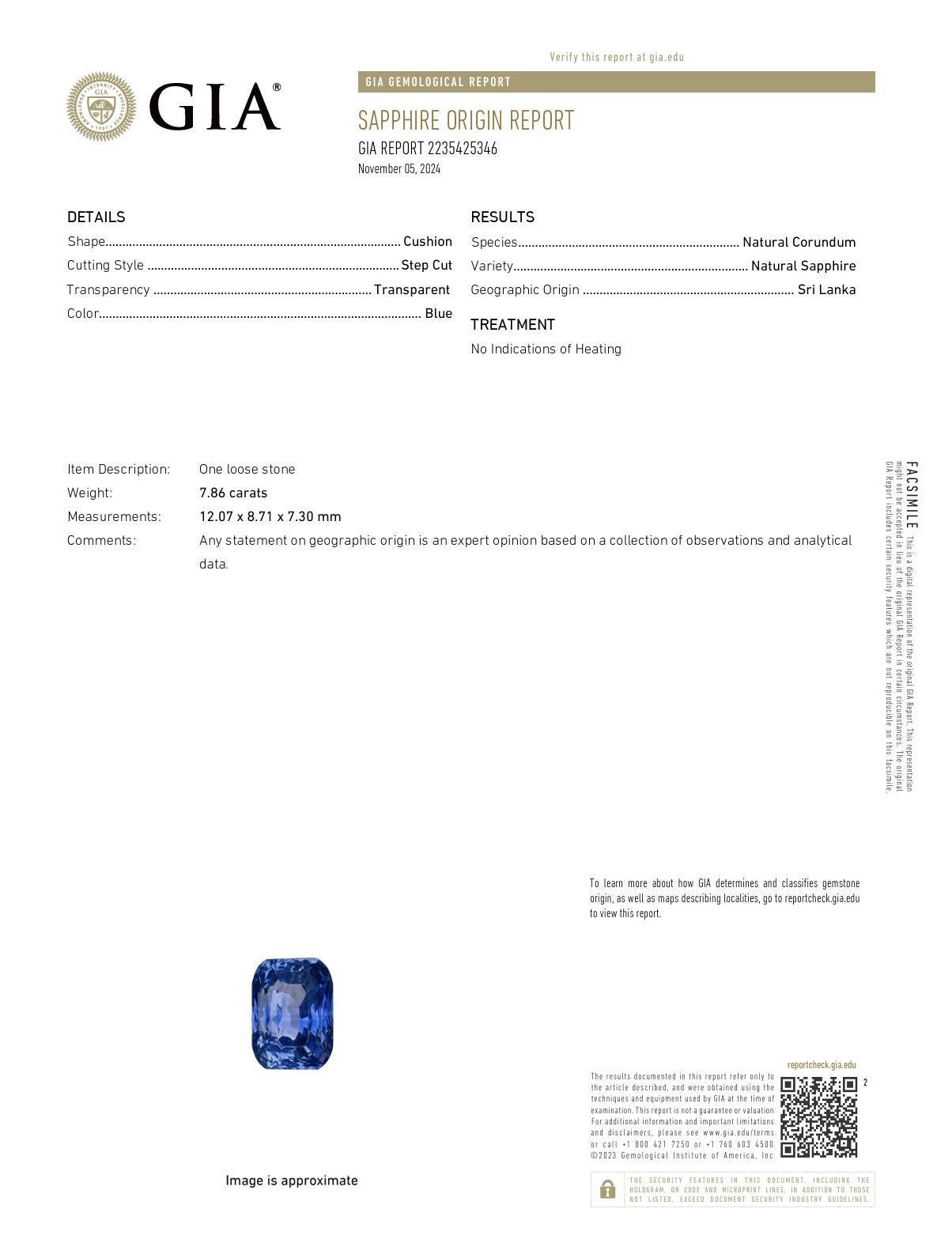 Platinring, Art déco, Französisch, GIA 7.86 Karat, unbehandelter Saphir, Diamant, Platin 1
