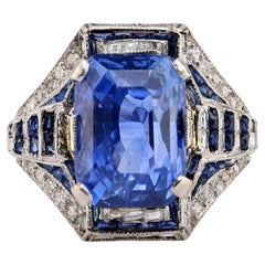 Anello in platino con zaffiro e diamante Art Deco francese GIA da 7.86 carati senza calore