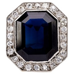 Vintage Art Deco French GIA Australian No Heat Sapphire and Diamond 18k White Gold Ring