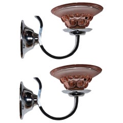 Art Deco French Glass and Chrome Wall Lights, circa 1930s