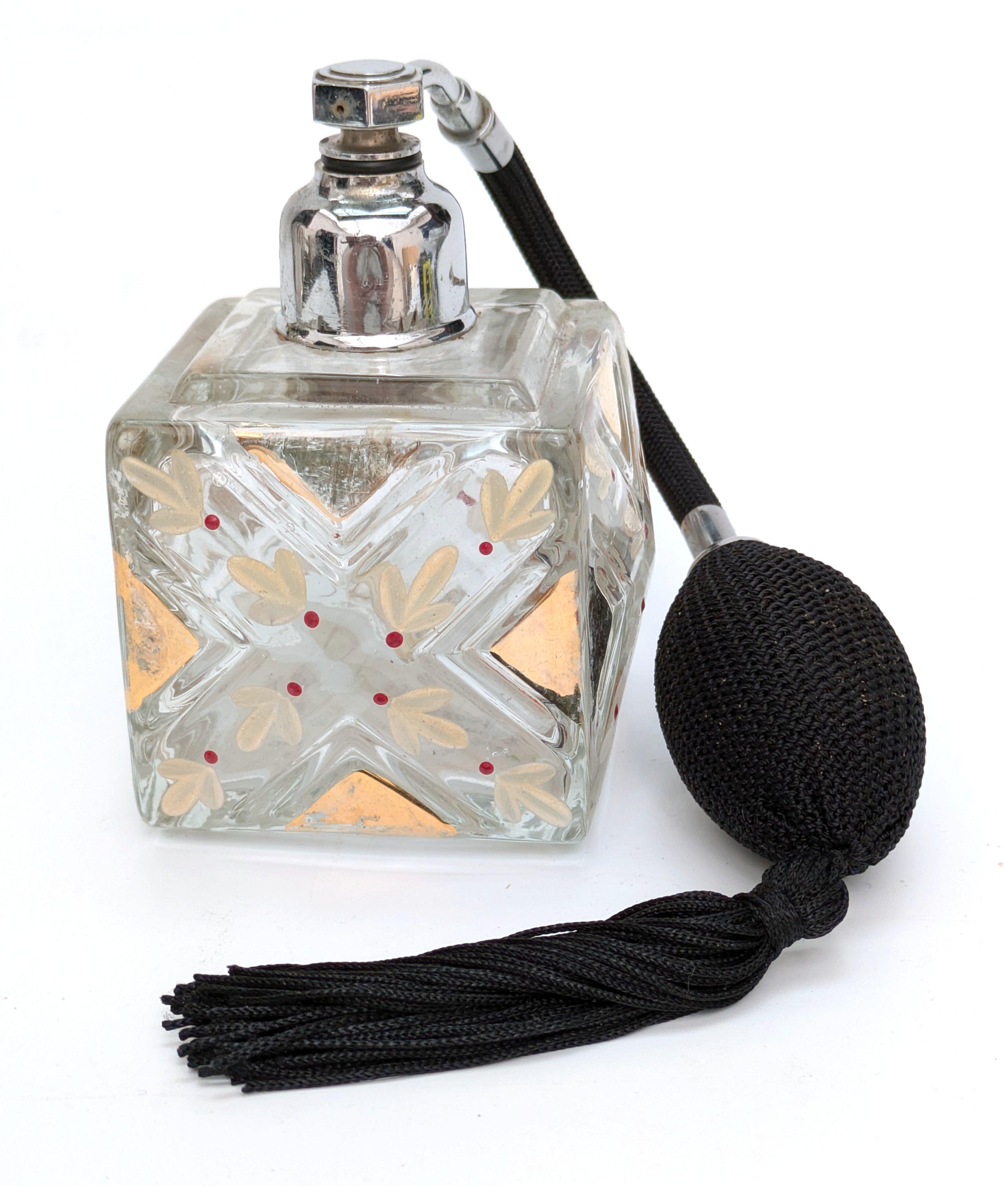 Enameled Art Deco French Glass Perfume Atomizer, c1930 For Sale