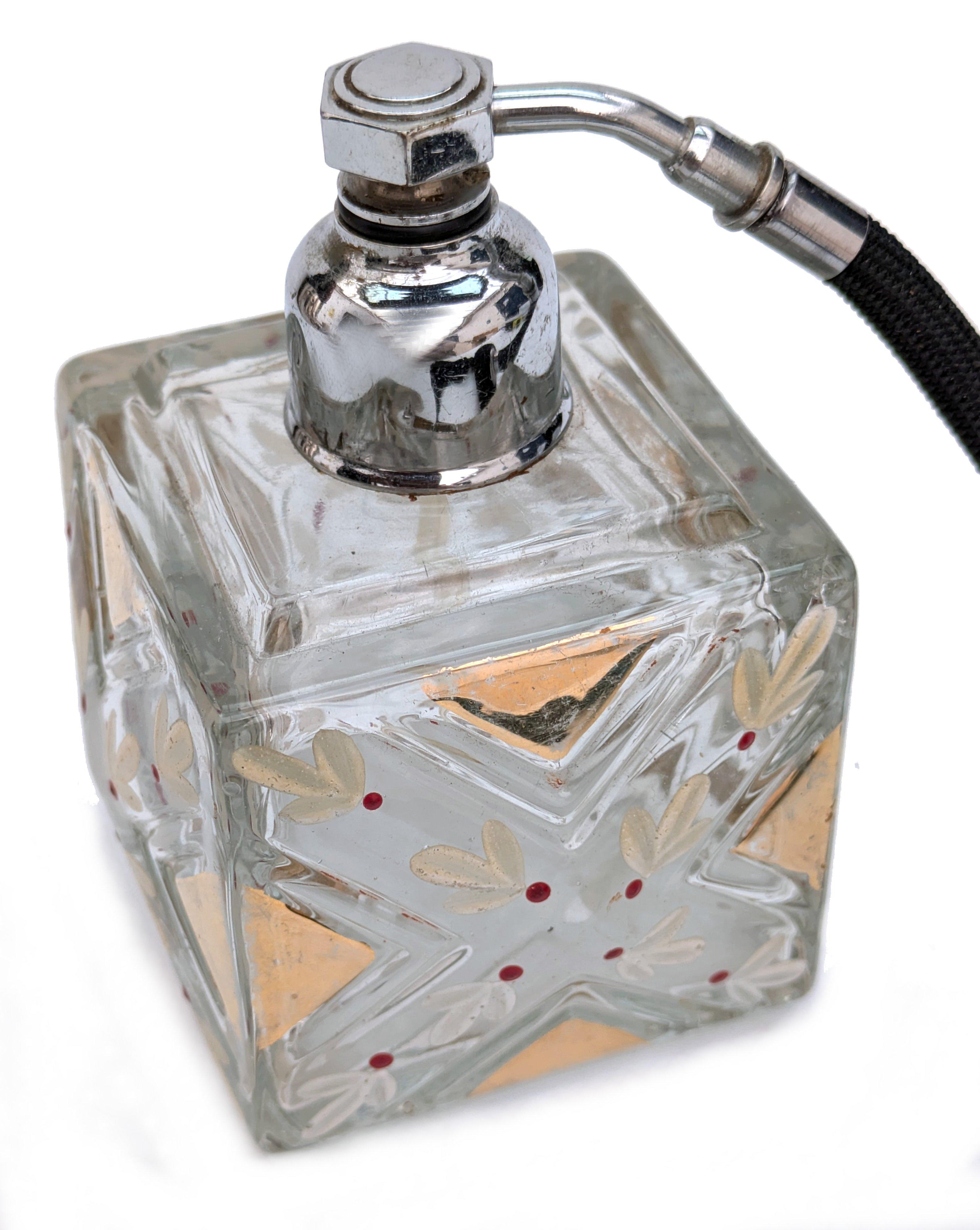 Cut Glass Art Deco French Glass Perfume Atomizer, c1930 For Sale