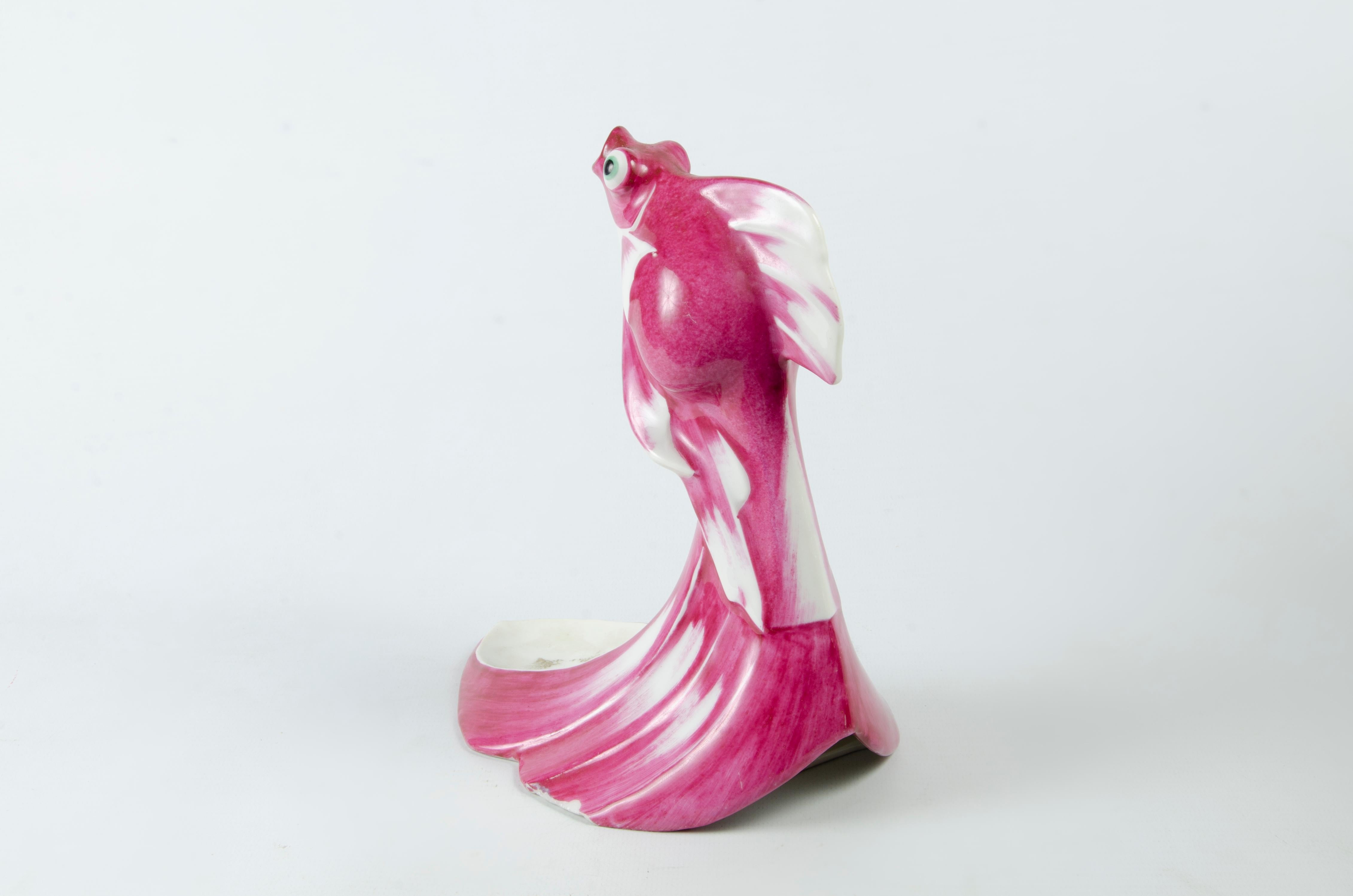 Cast Art Déco French Glazed Porcelain Fish Sculpture 'Poisson de Chine' by Sandoz For Sale