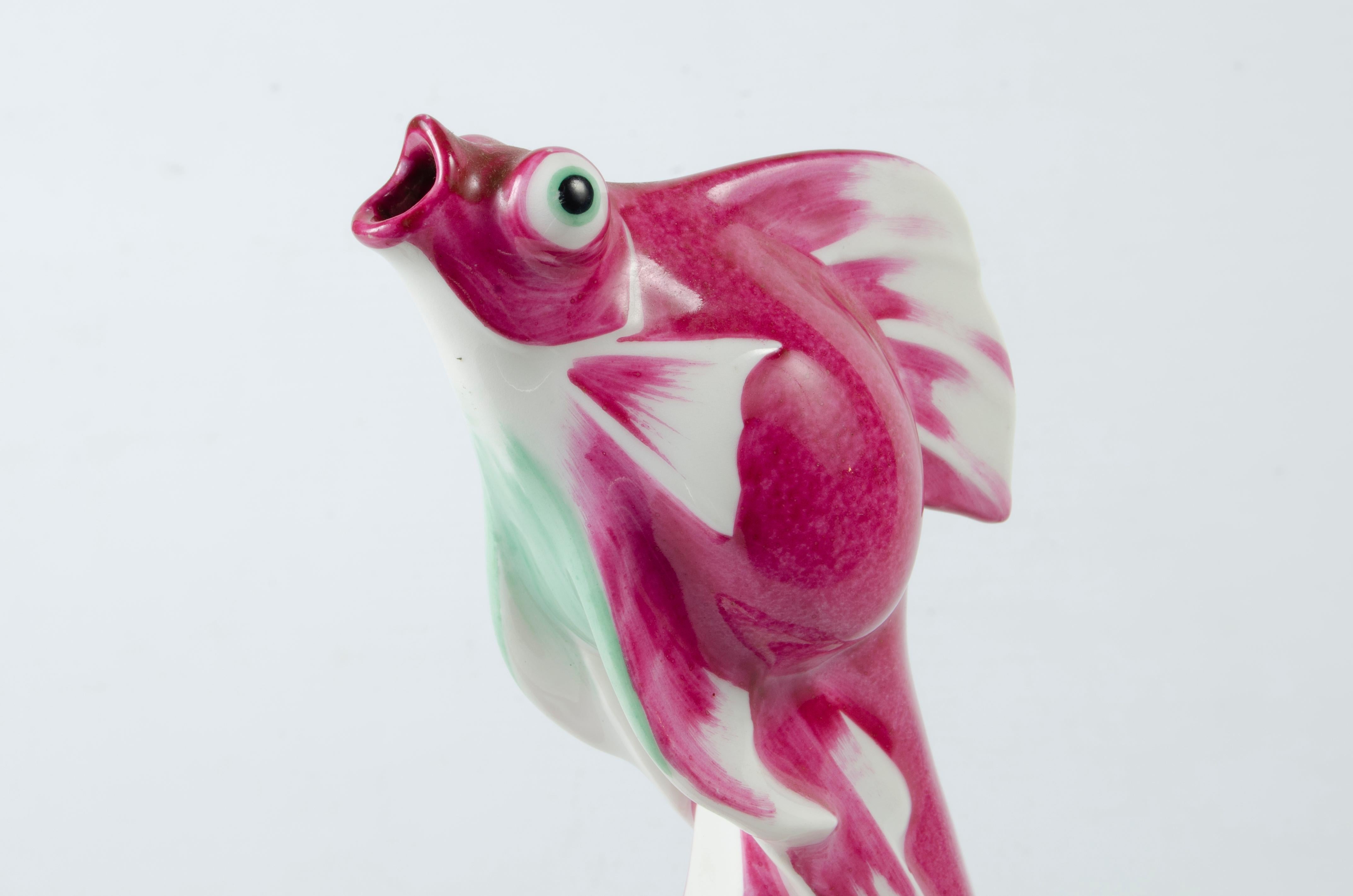Art Déco French Glazed Porcelain Fish Sculpture 'Poisson de Chine' by Sandoz In Good Condition For Sale In North Miami, FL