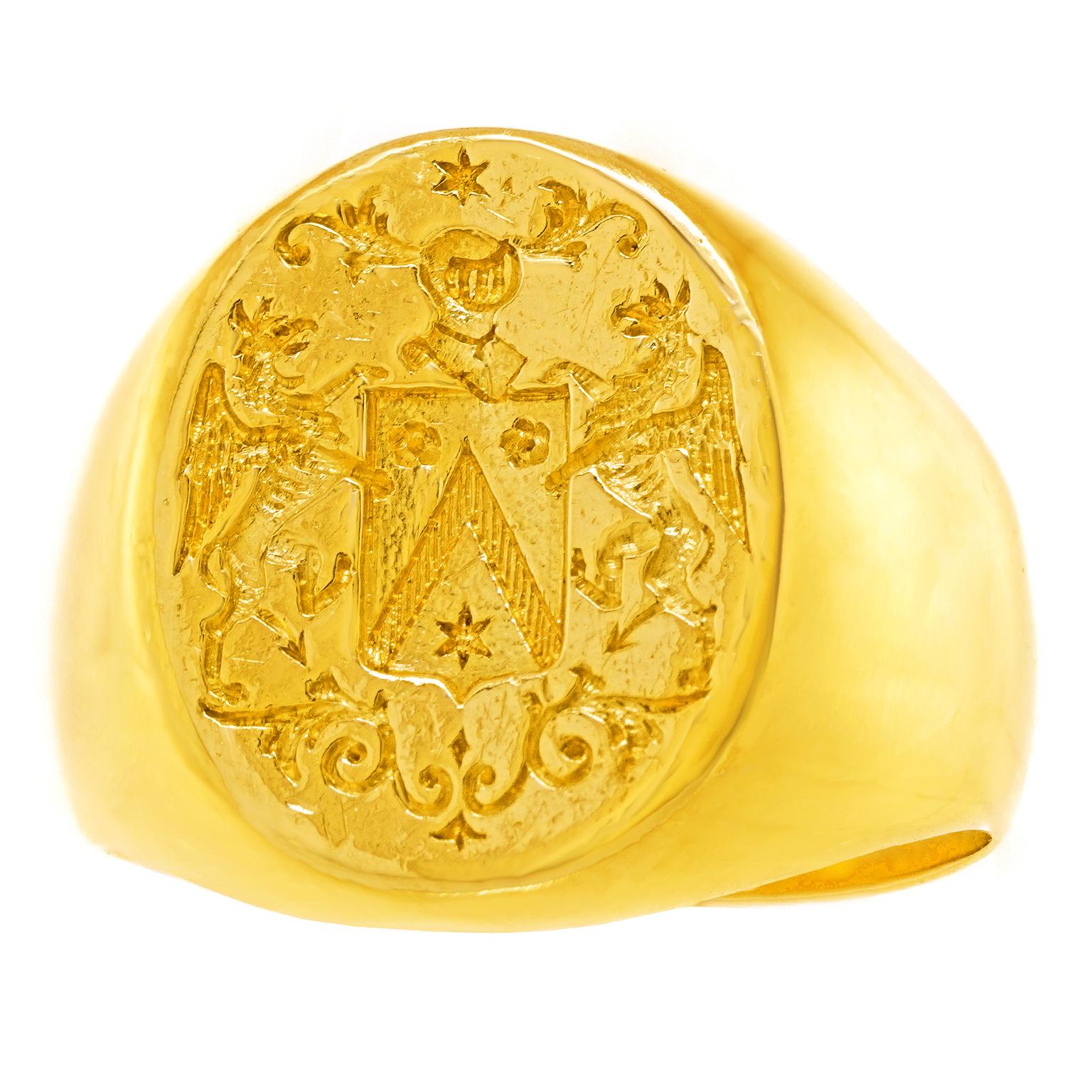 Women's or Men's Art Deco French Gold Signet Ring