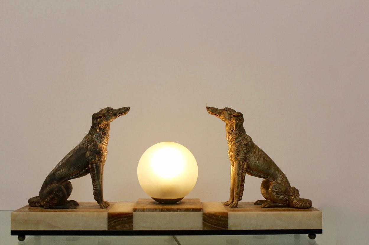 20th Century Art Deco French Greyhound Sculpture Table Lamp
