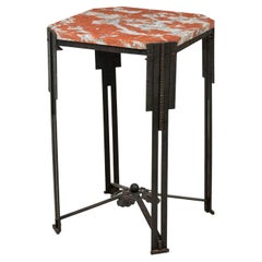 Art Deco French Hammered Steel and Blush Marble-Top Table