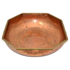 Vintage Art Deco French Hand-Hammered Copper, Brass & Bronze Centerpiece Decorative Bowl