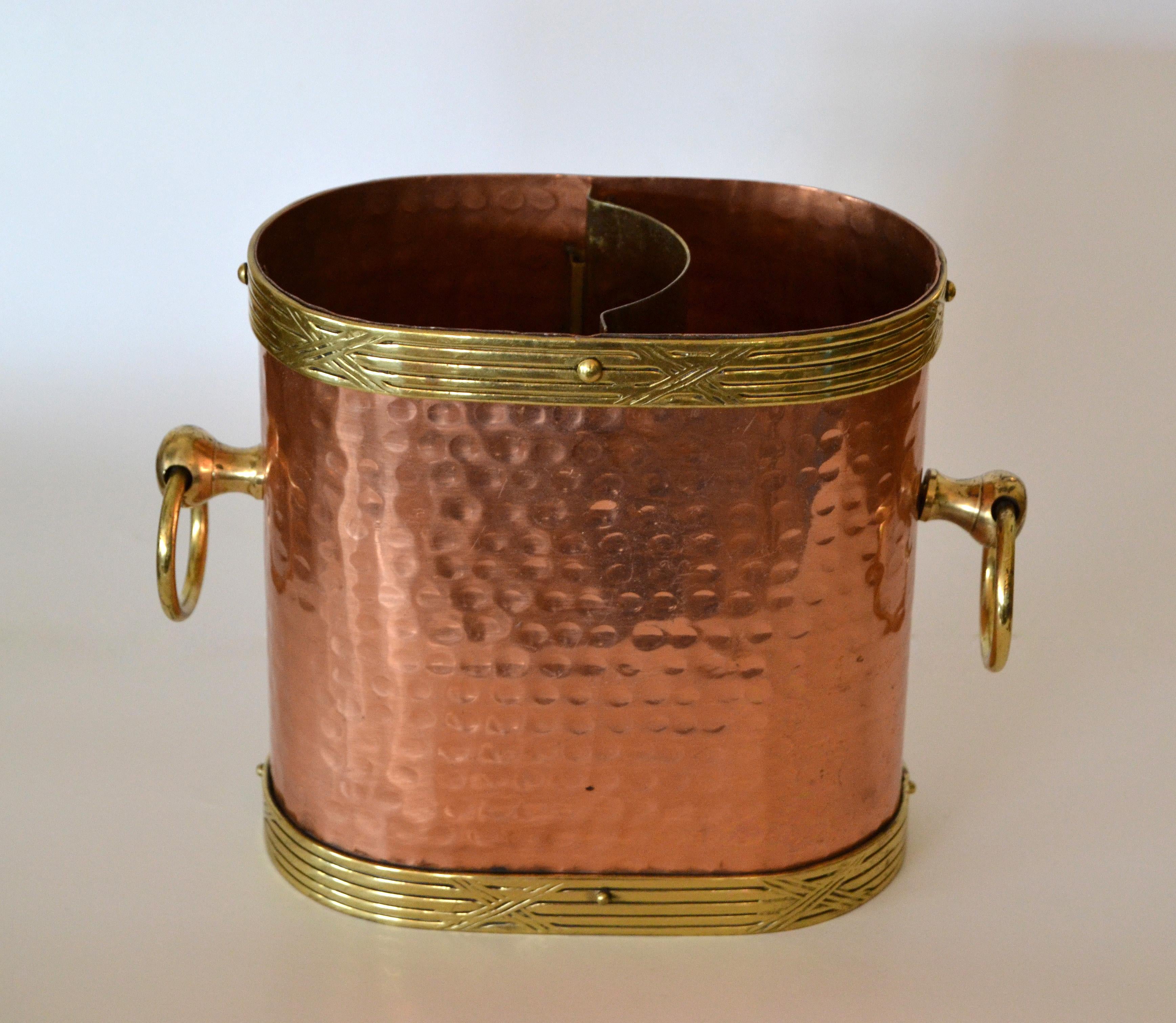 Art Deco French Hand-Hammered Copper, Brass & Bronze Champagne, Wine Ice Bucket 6