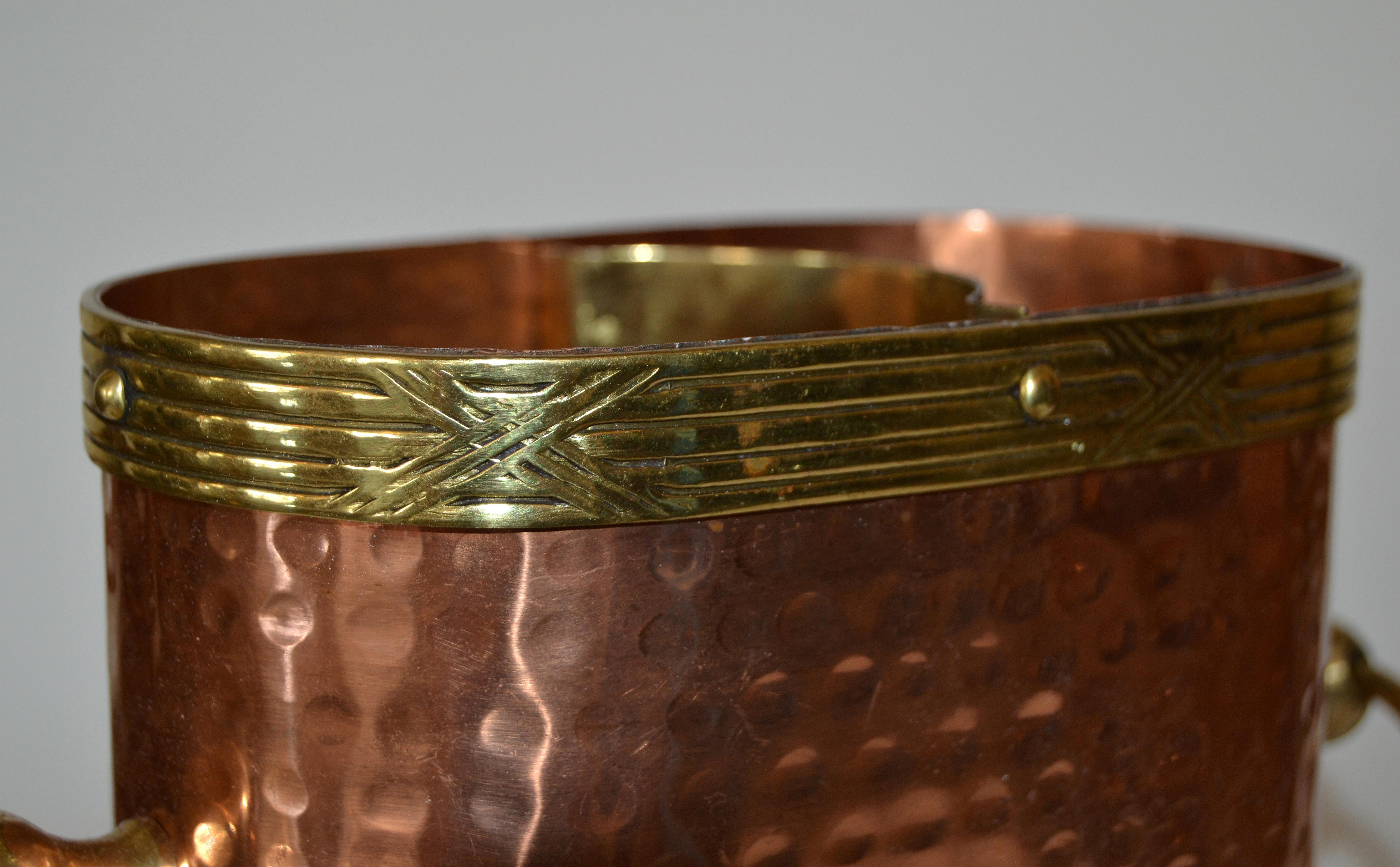 Art Deco French Hand-Hammered Copper, Brass & Bronze Champagne, Wine Ice Bucket 1