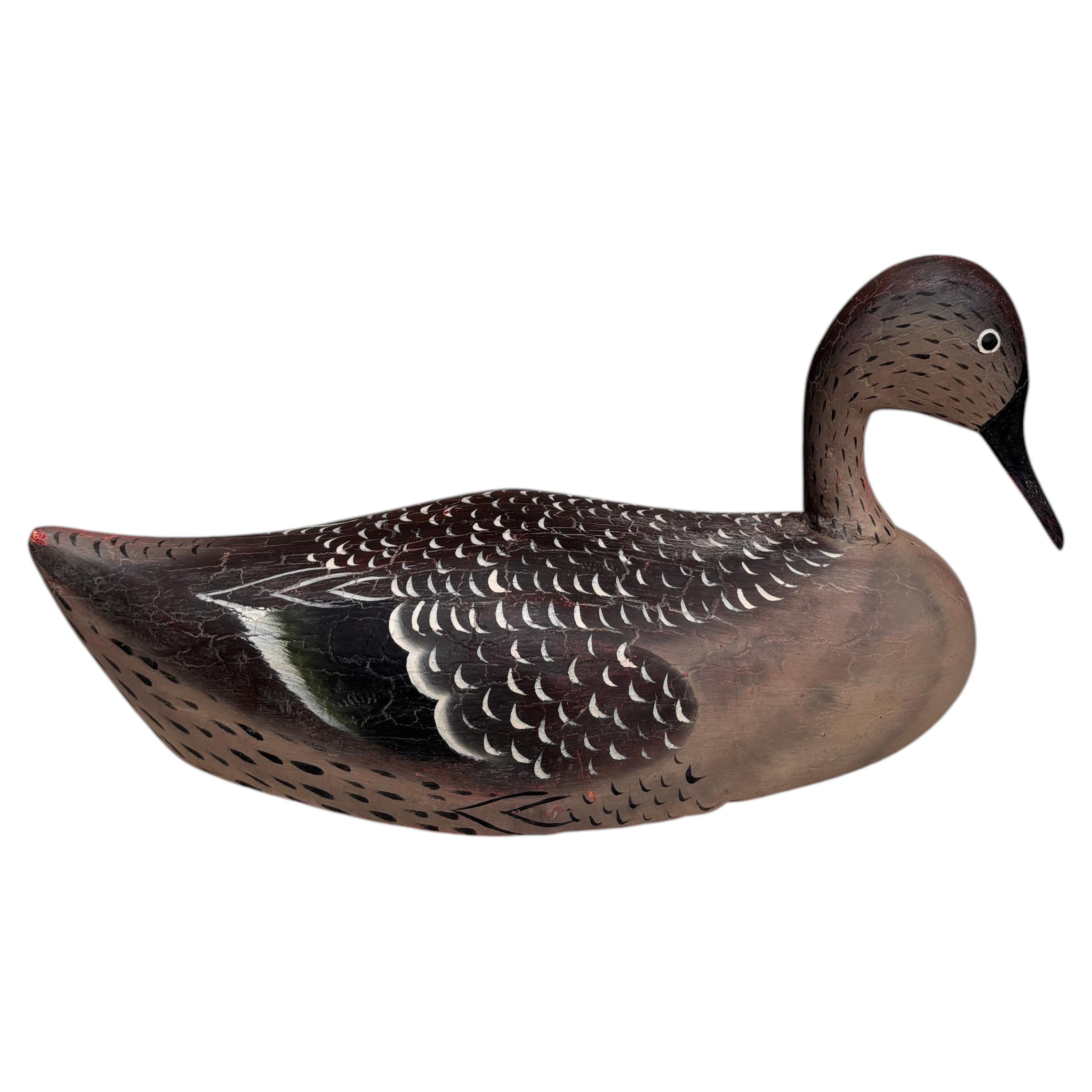 Art Deco French Hand Painted Wood Duck Decoy