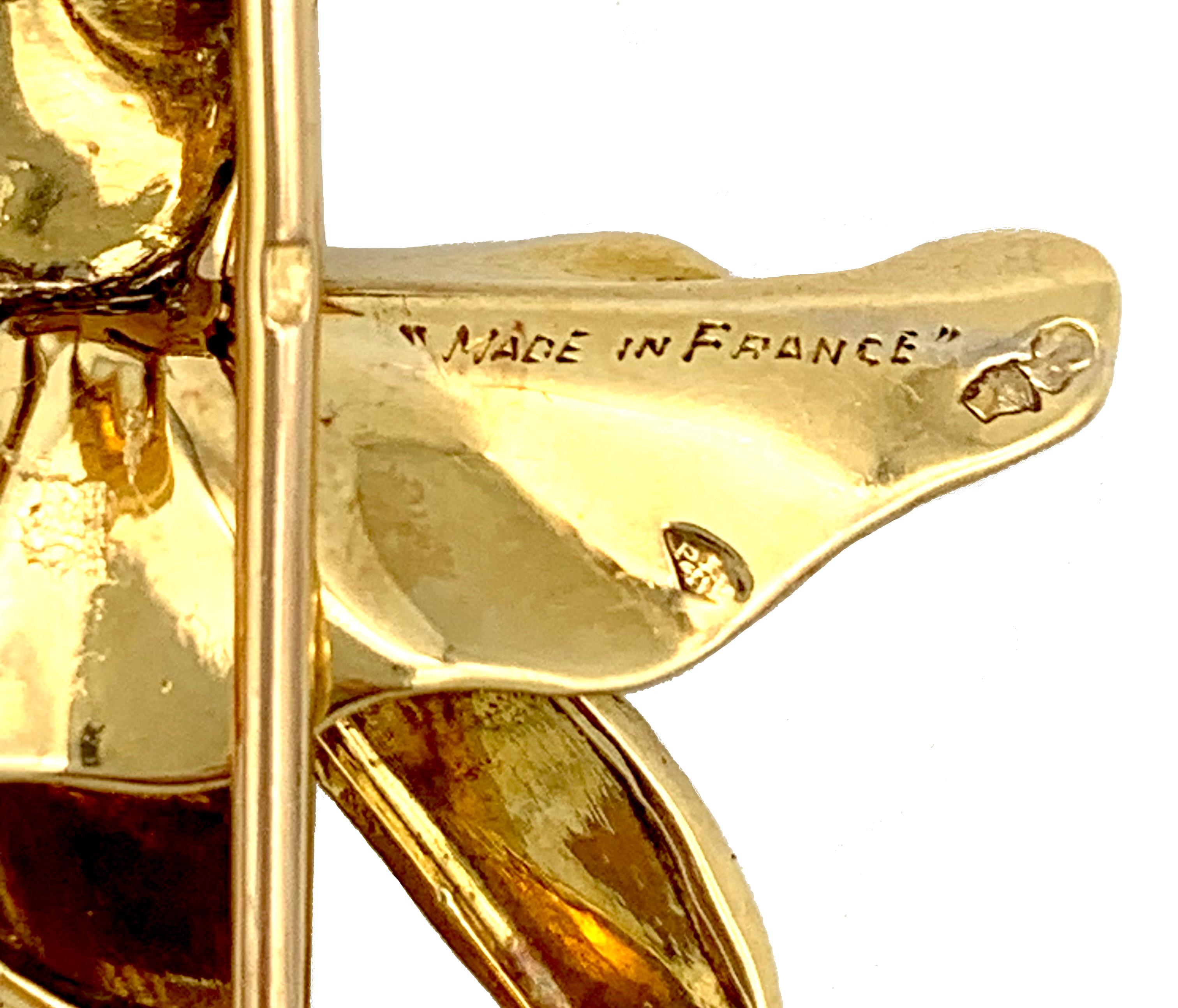 Women's Art Deco French Ice Skater Dress Clip 18 Karat Gold Pearl Platinum Diamonds 