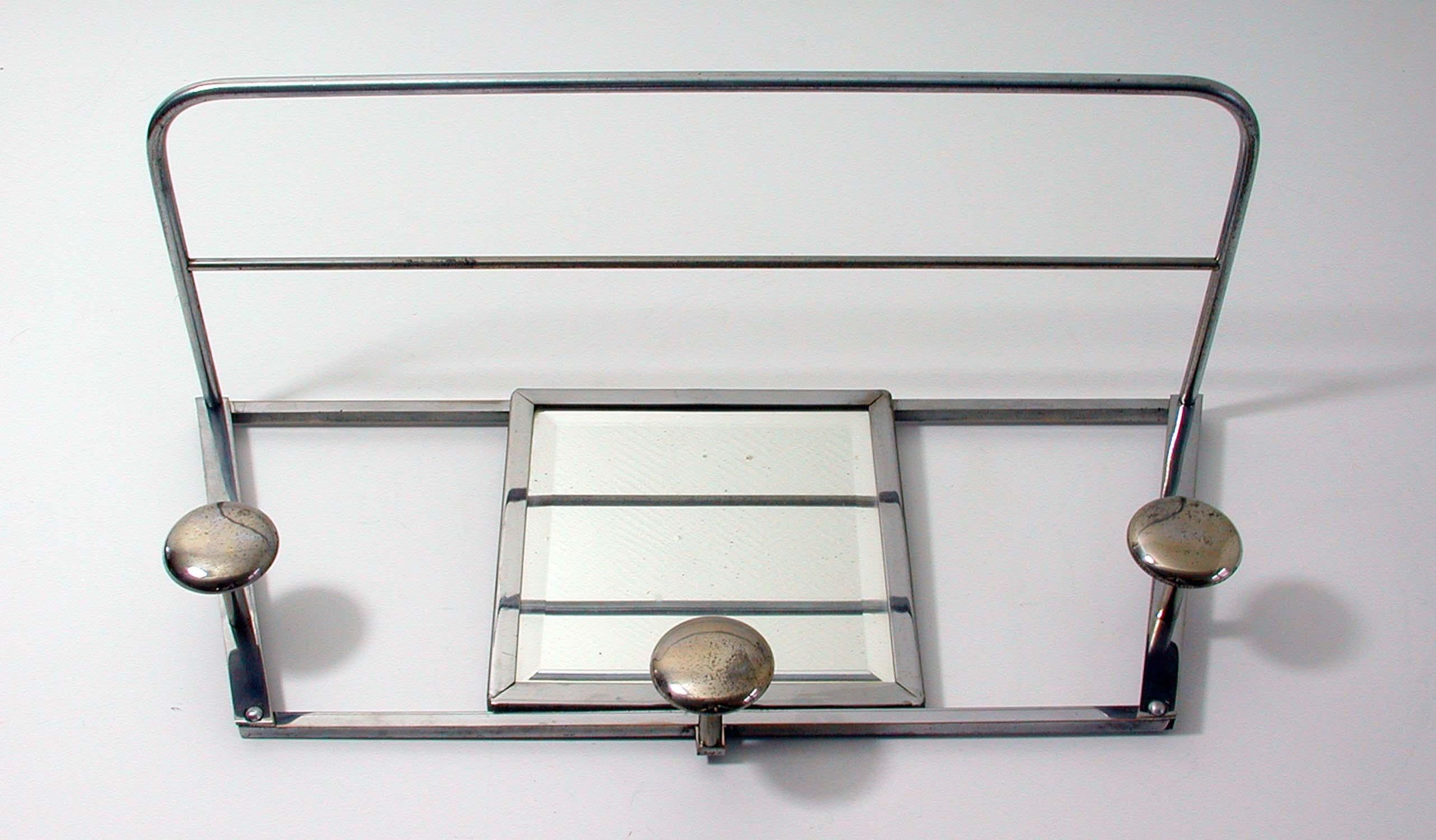 Art Deco French Industrial Chrome Coat and Hat Rack with Mirror, 1930s 5