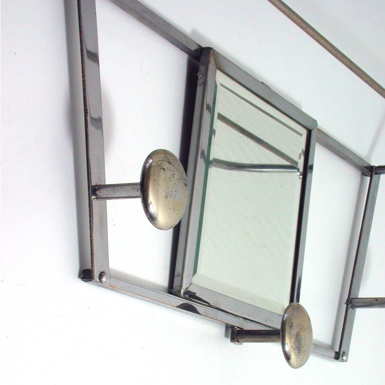 Art Deco French Industrial Chrome Coat and Hat Rack with Mirror, 1930s 6