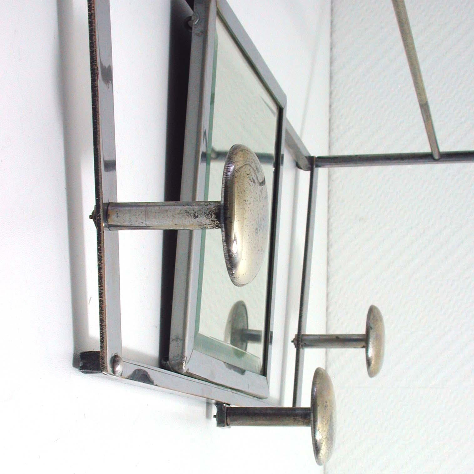 Art Deco French Industrial Chrome Coat and Hat Rack with Mirror, 1930s 1