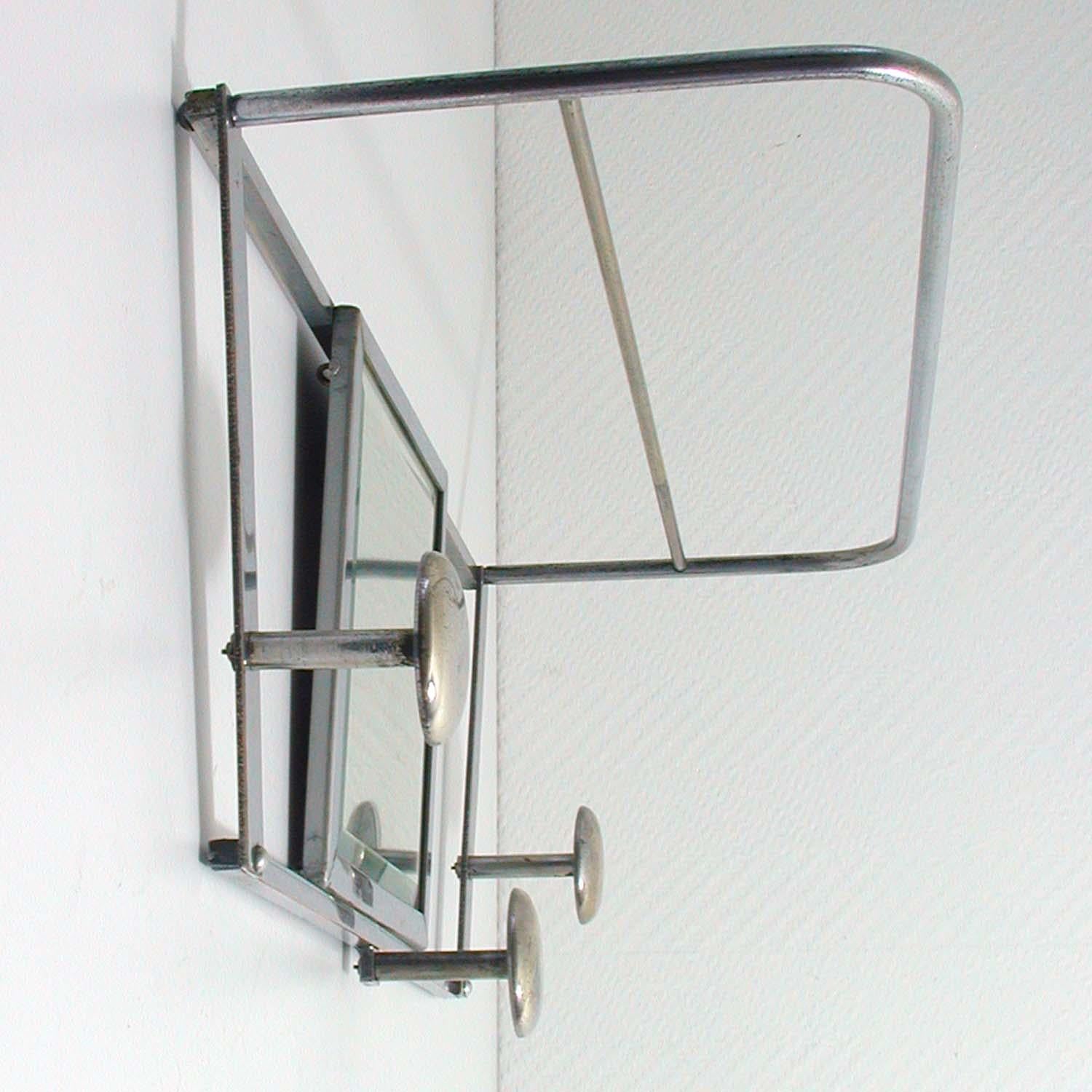 Art Deco French Industrial Chrome Coat and Hat Rack with Mirror, 1930s 3