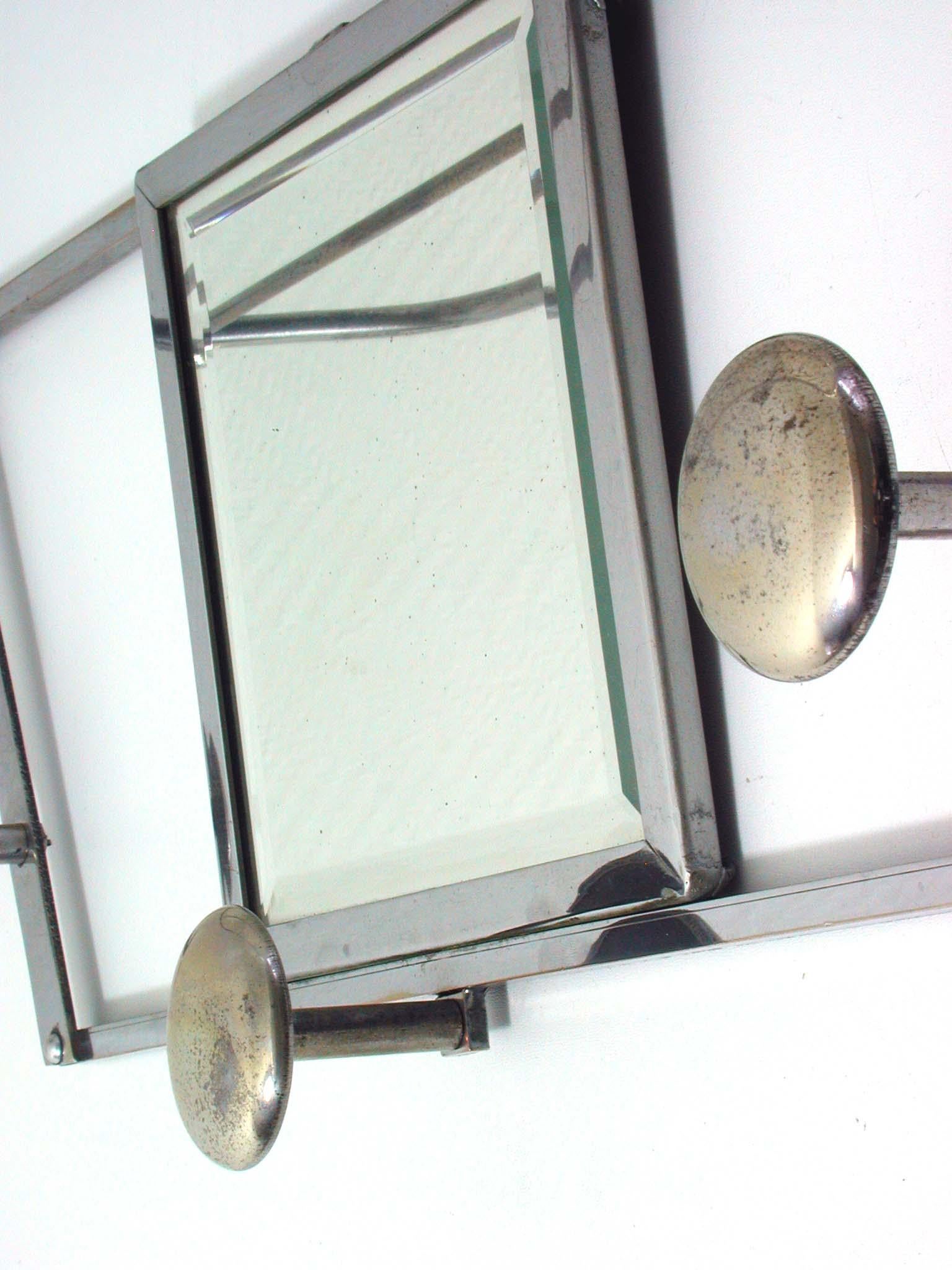 Art Deco French Industrial Chrome Coat and Hat Rack with Mirror, 1930s 4