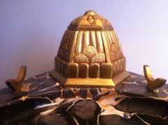 Art Deco French Inkwell, Bronze and Portor Marble, France, 1920