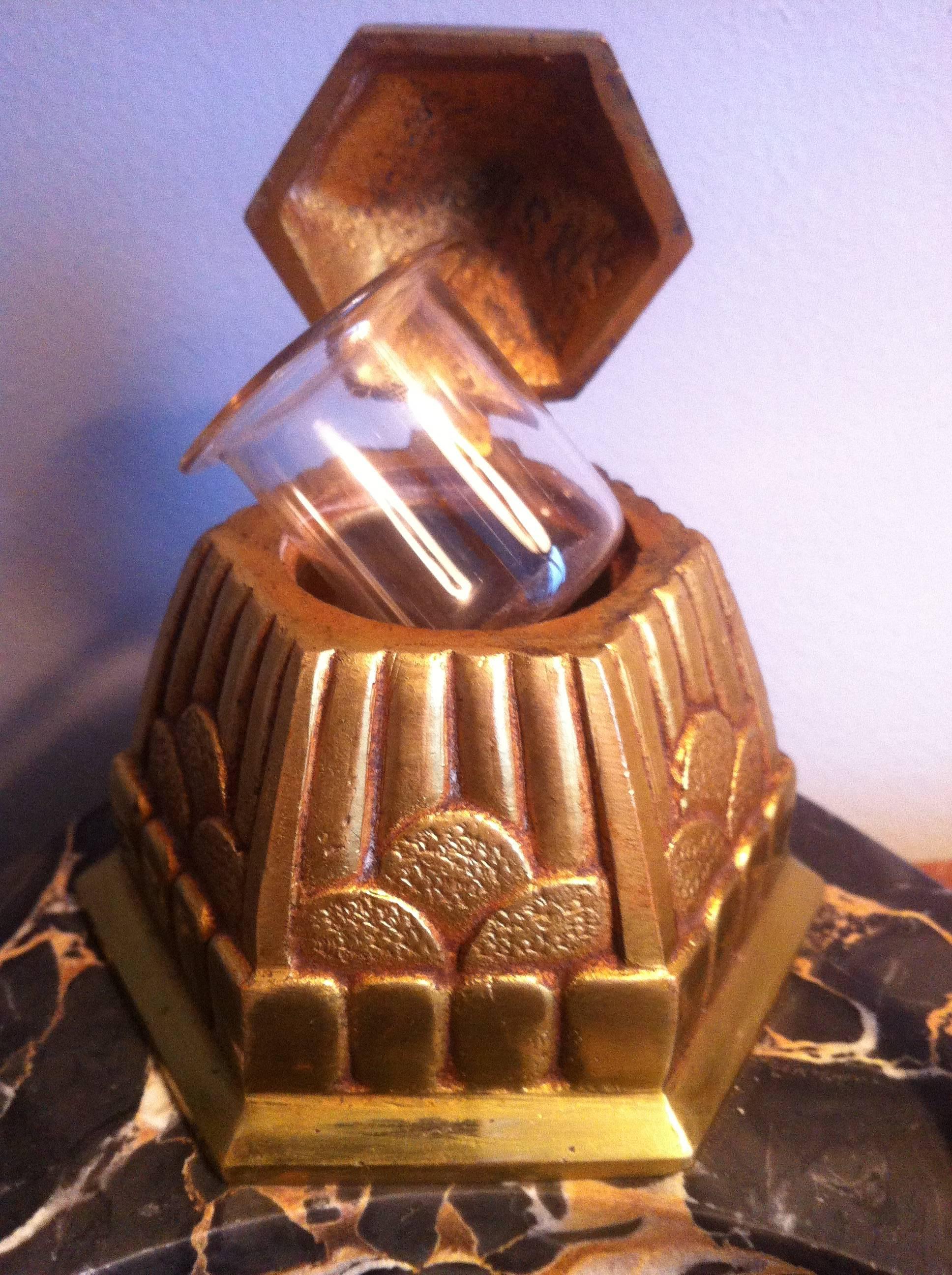 Art Deco French Inkwell, Bronze and Portor Marble, Frane, 1920 In Good Condition In Paris, FR