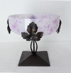 Art Deco French Iron and Colored Glass Center Wrought Leaves, circa 1930