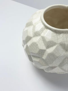 Art Deco French Ivory Craquelure Earthenware Vase, 1930s