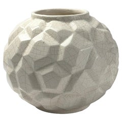 Art Deco French Ivory Craquelure Earthenware Vase, 1930s