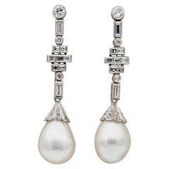 Art Deco French Jumbo South Sea Pearl 2.50 Carat Diamond Platinum Earrings