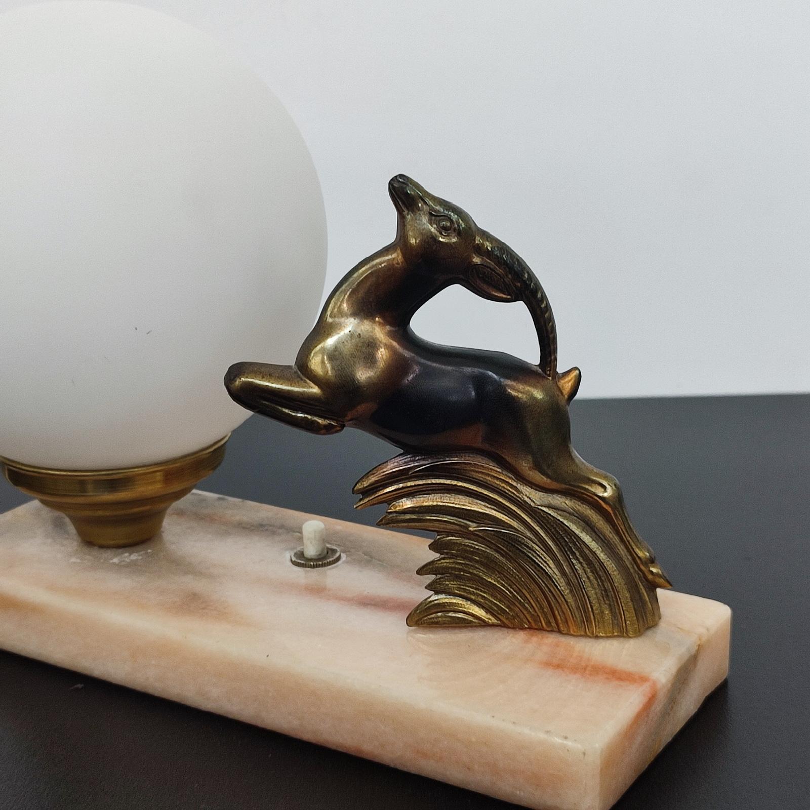 Art Deco French Jumping Deer Table Lamp, Night Lamp For Sale 2