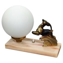 Lampe de table Art Déco française en forme de cerf sautant, lampe de nuit