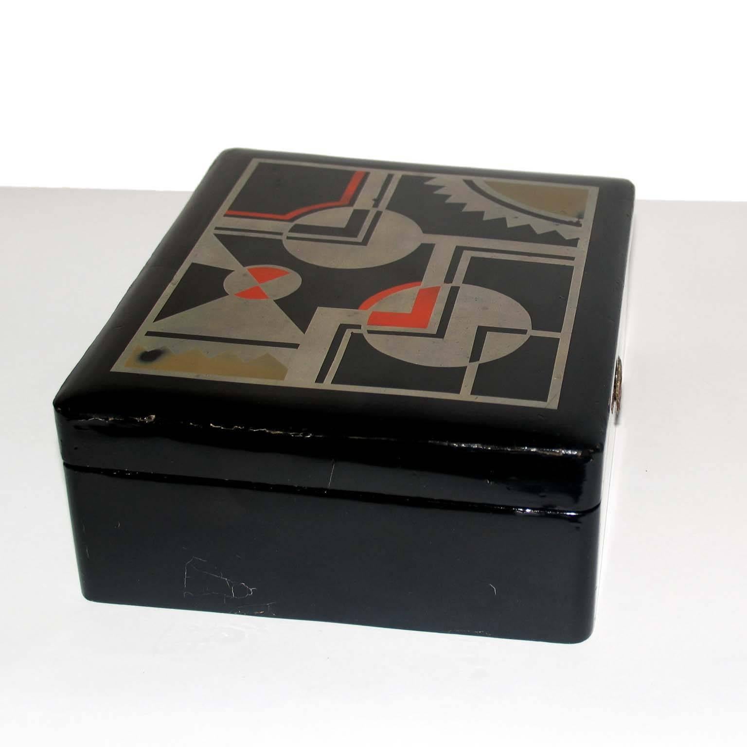 Art Deco French Lacquered Box, Jewelry Box, Geometric Decor 2