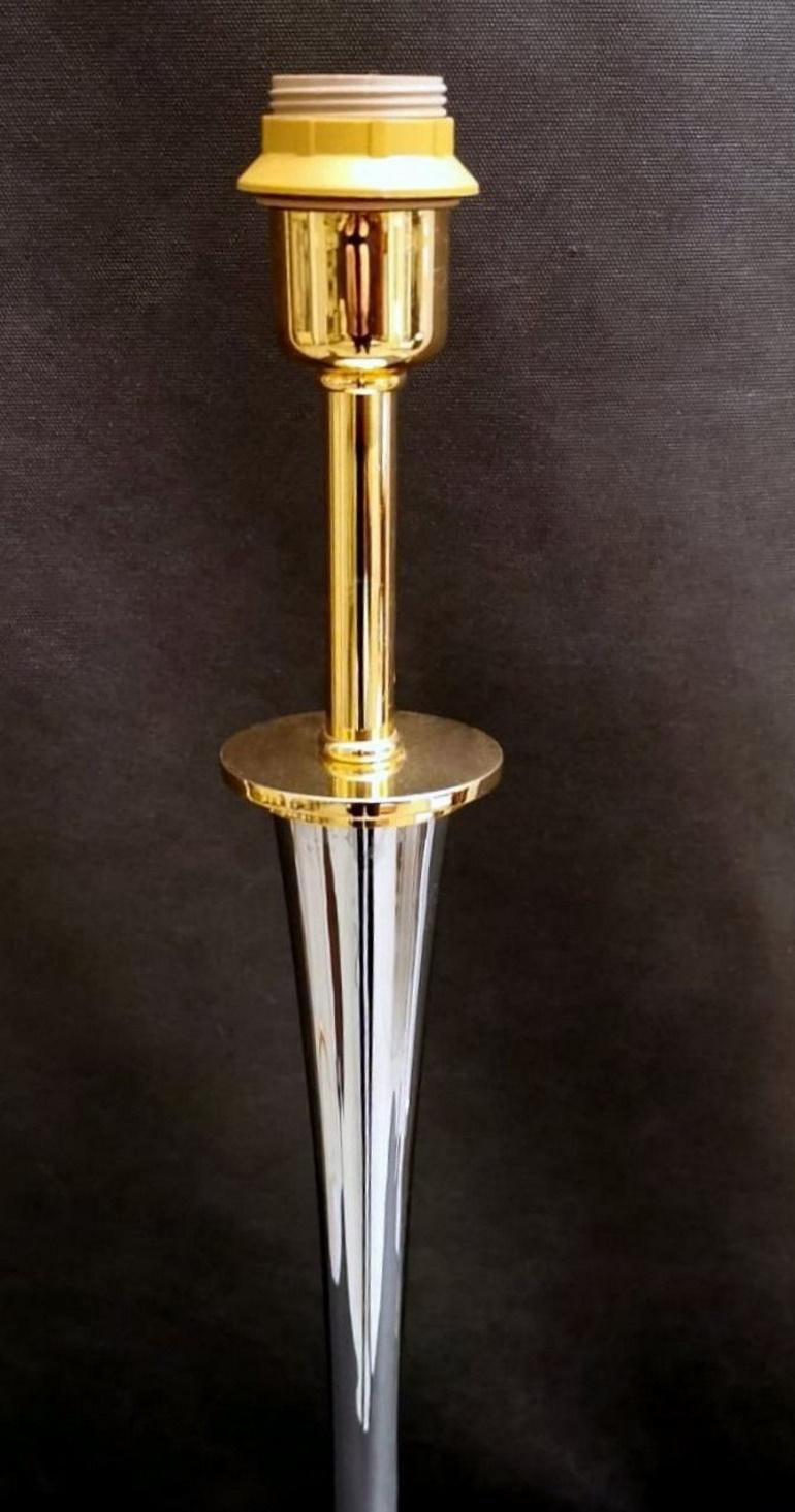 20th Century Art Deco French Lamp Mazda Style in Nickel and Golden Brass 'Without Lampshade' For Sale