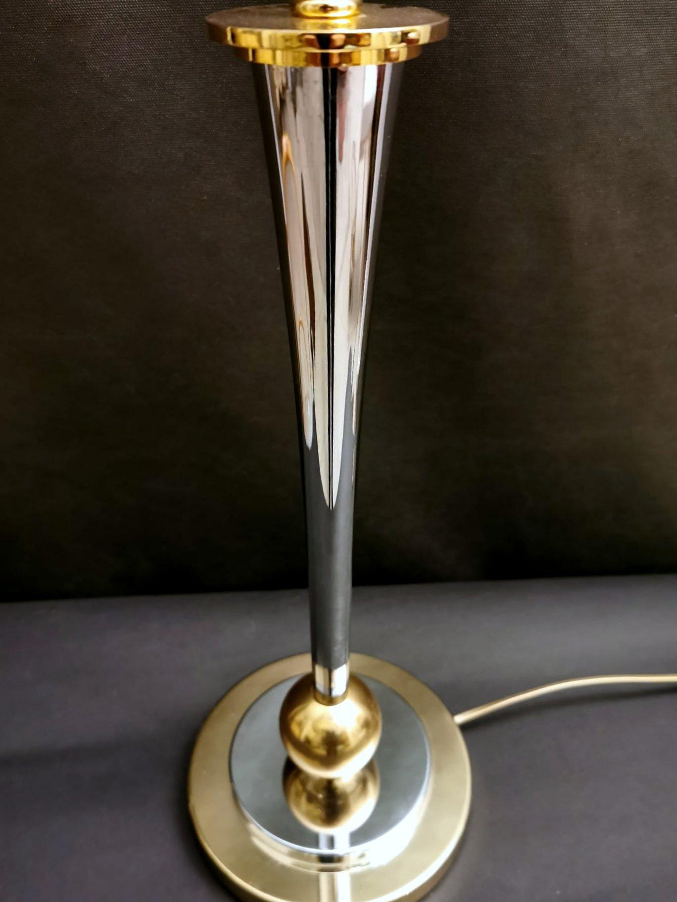 Art Deco French Lamp Mazda Style in Nickel and Golden Brass 'Without Lampshade' For Sale 1
