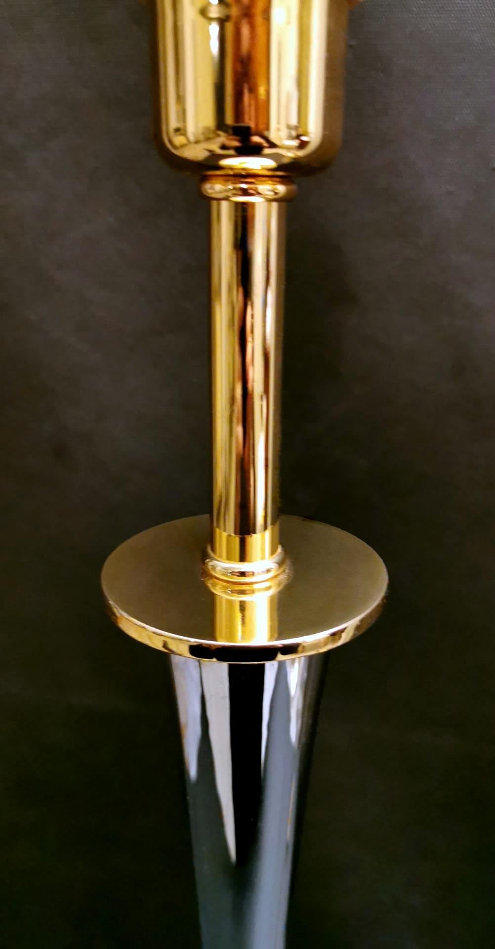 Art Deco French Lamp Mazda Style in Nickel and Golden Brass 'Without Lampshade' For Sale 2